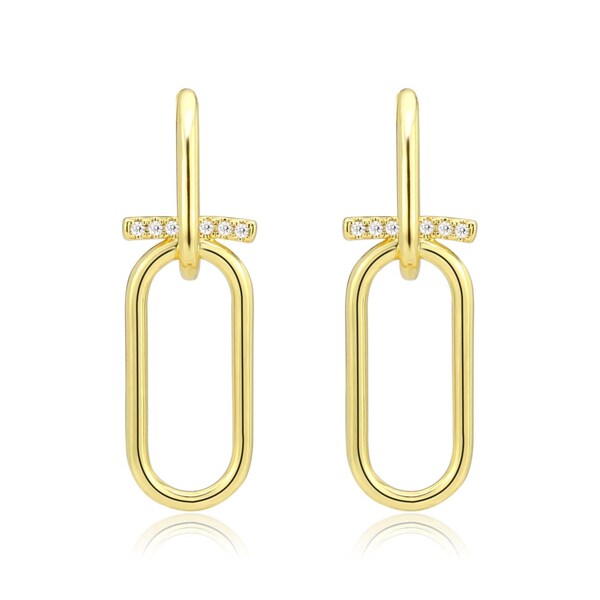 Gold Paperclip Drop Earrings, Diamond Double Link Earrings, Long Dangle Earrings, Chain Link Earrings, Delicate Linked Earrings Gold