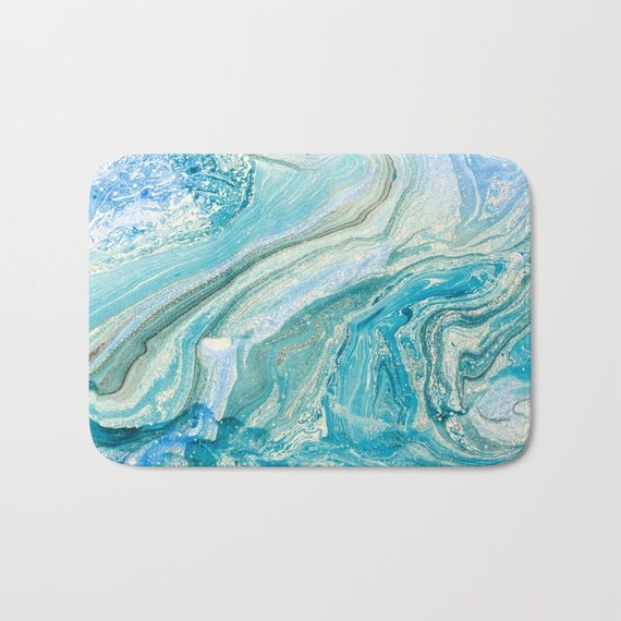 Turquoise Blue Marble Bath Mat Modern Bath Mat Blue Bathroom Etsy