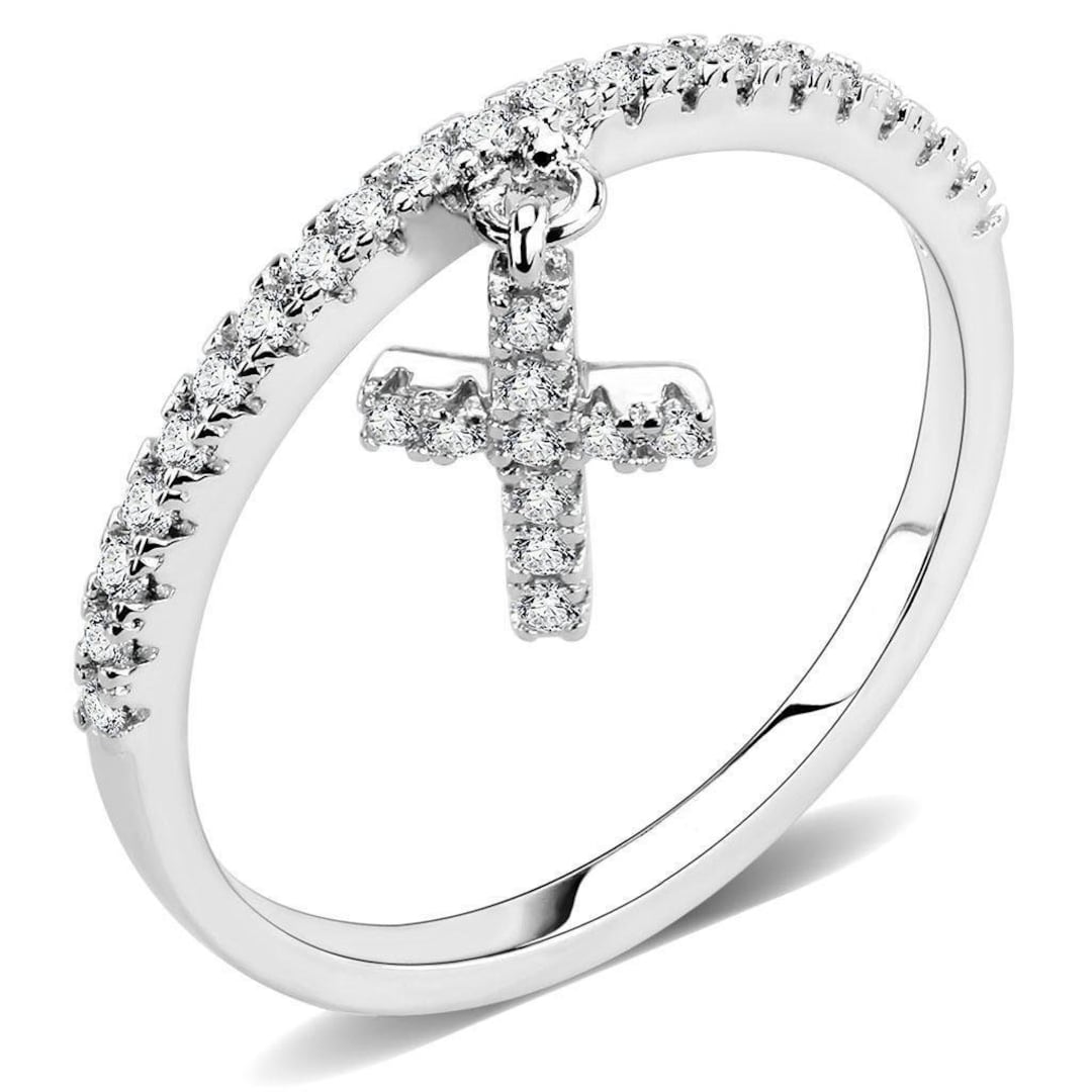 Dainty Diamond Cross Ring, Silver Cross Ring, Silver Cross Charm