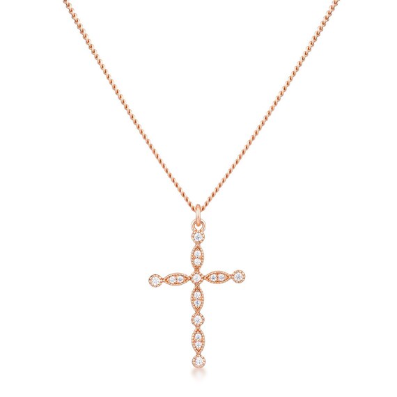 18k Rose Gold Diamond Cross Necklace 