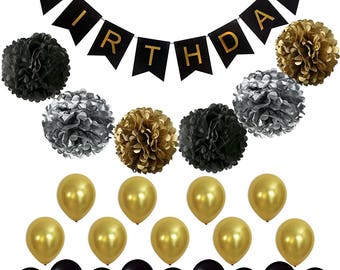 Ballons de fête de style paupières noir et or, décoration de