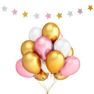 Gold, Pink and White Party Balloons 24 Birthday Balloons Baby Shower Balloons Wedding Balloons Balloon Bouquet image 2