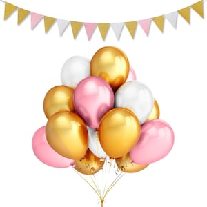 Gold, Pink and White Party Balloons 24 Birthday Balloons Baby Shower Balloons Wedding Balloons Balloon Bouquet image 1
