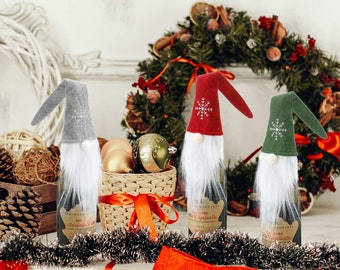Felt Christmas Gnomes Wine Bottle Toppers (3 Pack) |  Holiday Gift | Hostess Gift