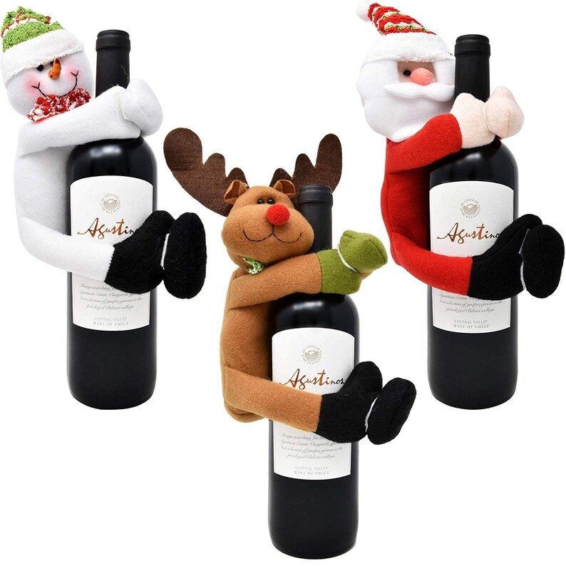 Christmas Wine Bottle Cover Hugger 3 Pack Santa Snowman Etsy