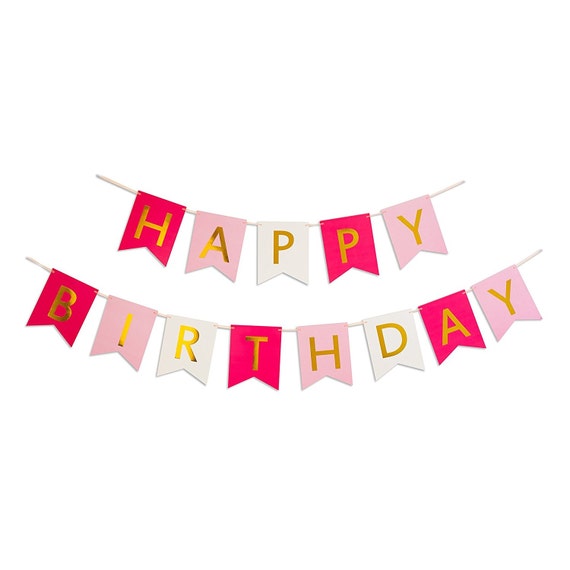 Pastel Blue and Gold Foiled Happy Birthday Bunting Banner