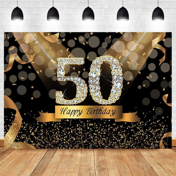 Telón De Fondo De 50 ° Cumpleaños Dorado Para Mujer, Decoración De