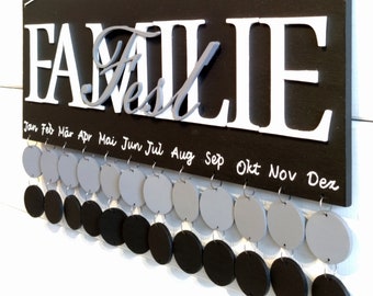 Birthday calendar, reminder board, family calendar