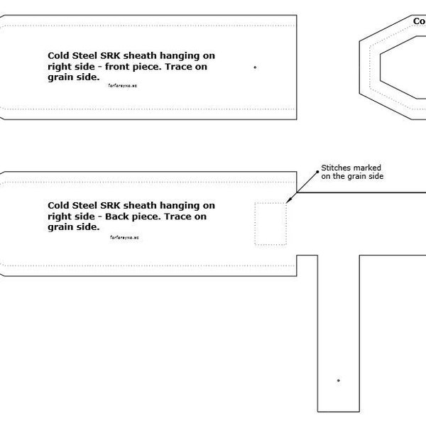 PDF Pattern: Leather sheath for Fallkniven S1 or Cold Steel SRK. Two patterns - for hanging on left or right side