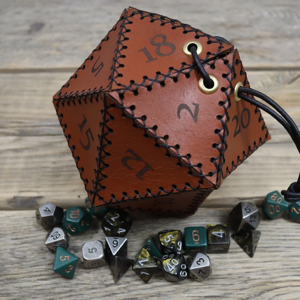 PDF Pattern: Leather D20 dice bag. Files to cut by hand or with a laser.