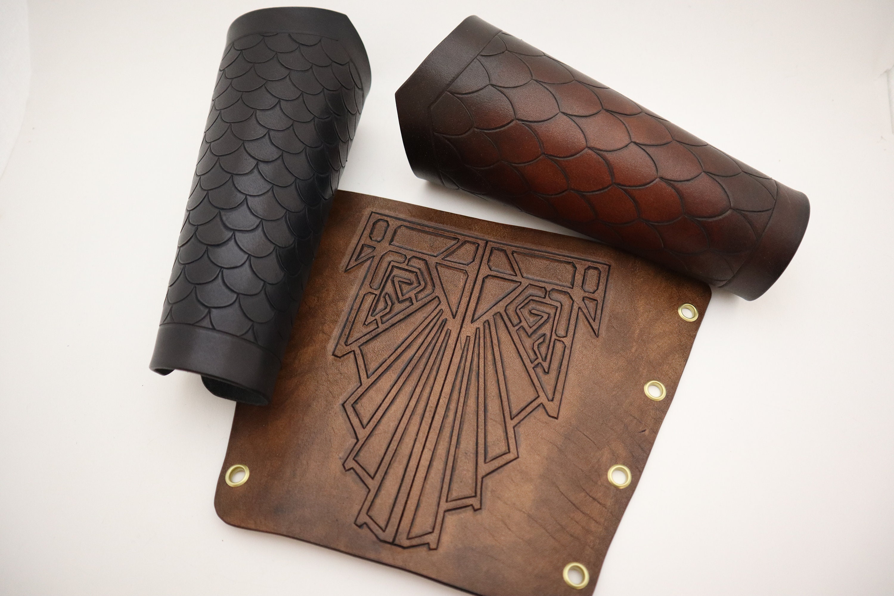 Viking Tooled Leather Bracers shieldmaiden Arm Guard Medieval