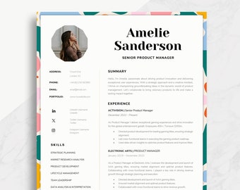 Colorful ATS Resume Template | Modern CV Template for Word | Matching Cover Letter Included
