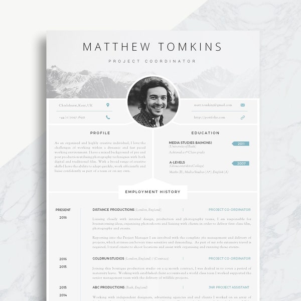 Resume template with photo, tailor your resume to each application (easily changeable images), make a great first impression, Word Resume