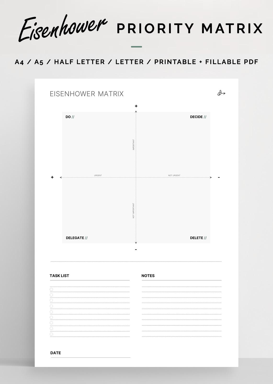 Eisenhower Matrix Printable: Priority Planner (a4/a5/letter) (fillable ...