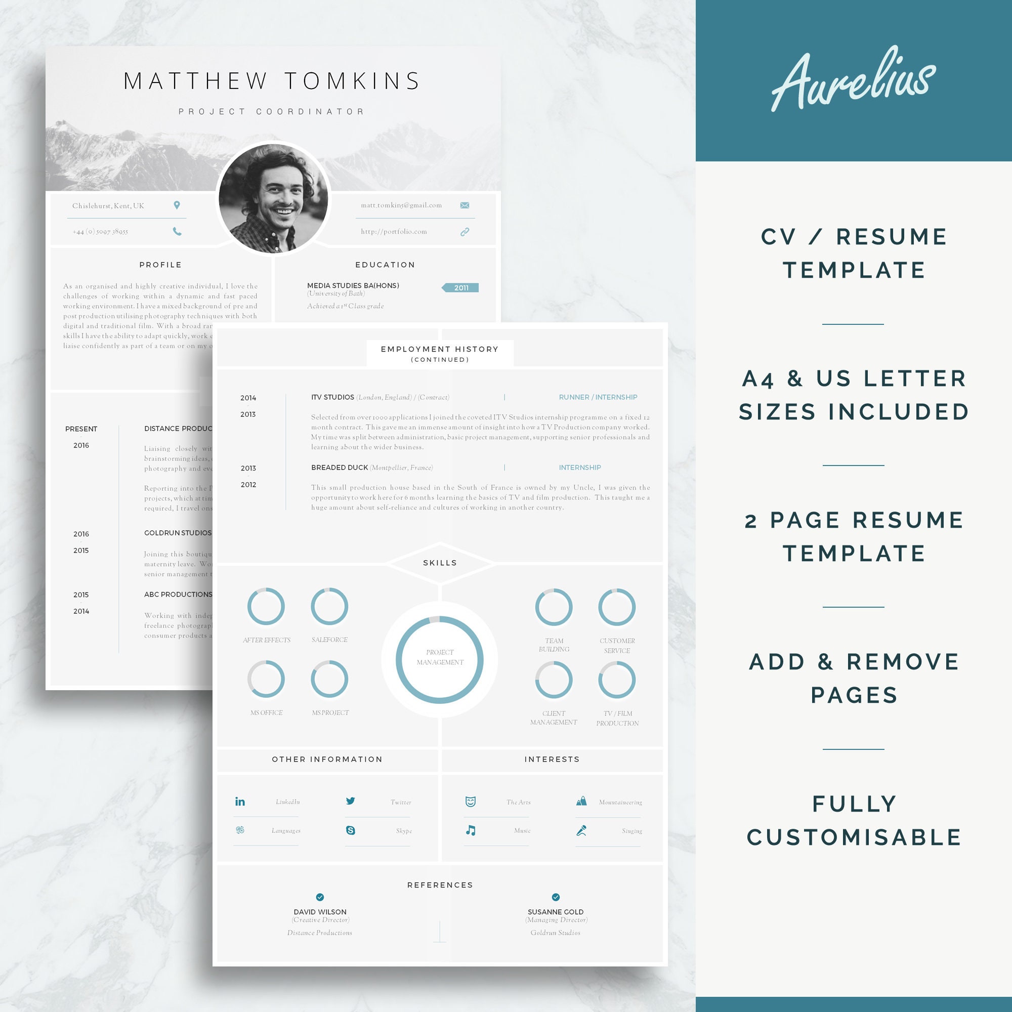 Editable Resume Template With Photo: Modern CV Design (word) - Etsy