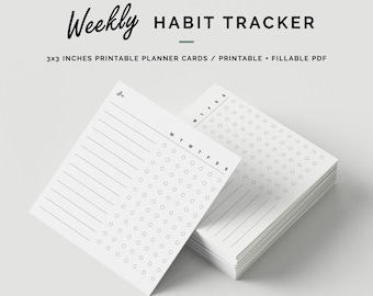Minimalist Weekly Habit Tracker: Printable Planner Cards (Fillable PDF)