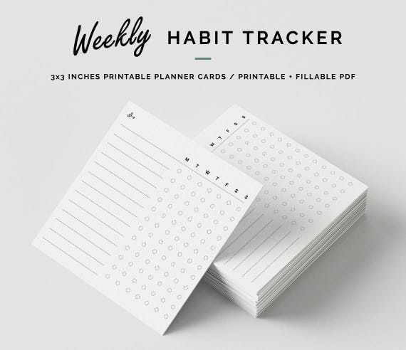 Minimalist Weekly Habit Tracker: Printable Planner Cards (Fillable PDF)
