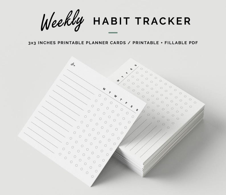 Minimalist Weekly Habit Tracker: Printable Planner Cards (fillable PDF ...
