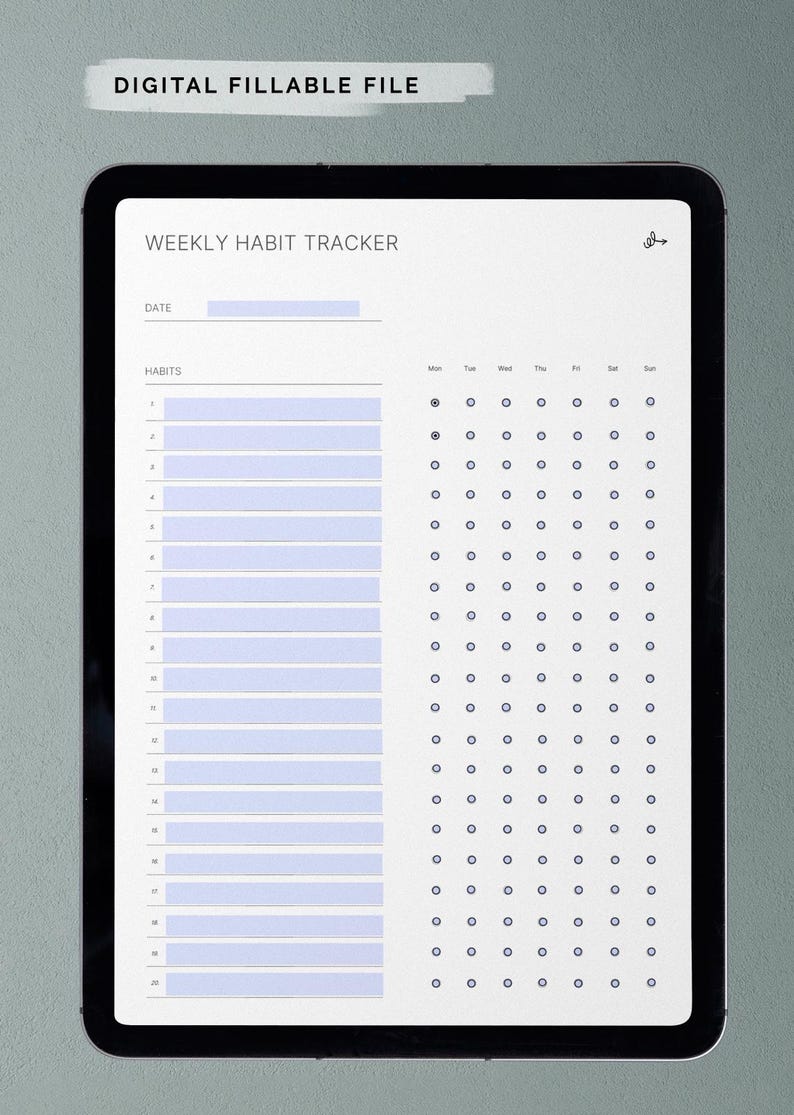 Weekly Habit Tracker Printable | Digital Fillable PDF | A4, A5, Letter ...