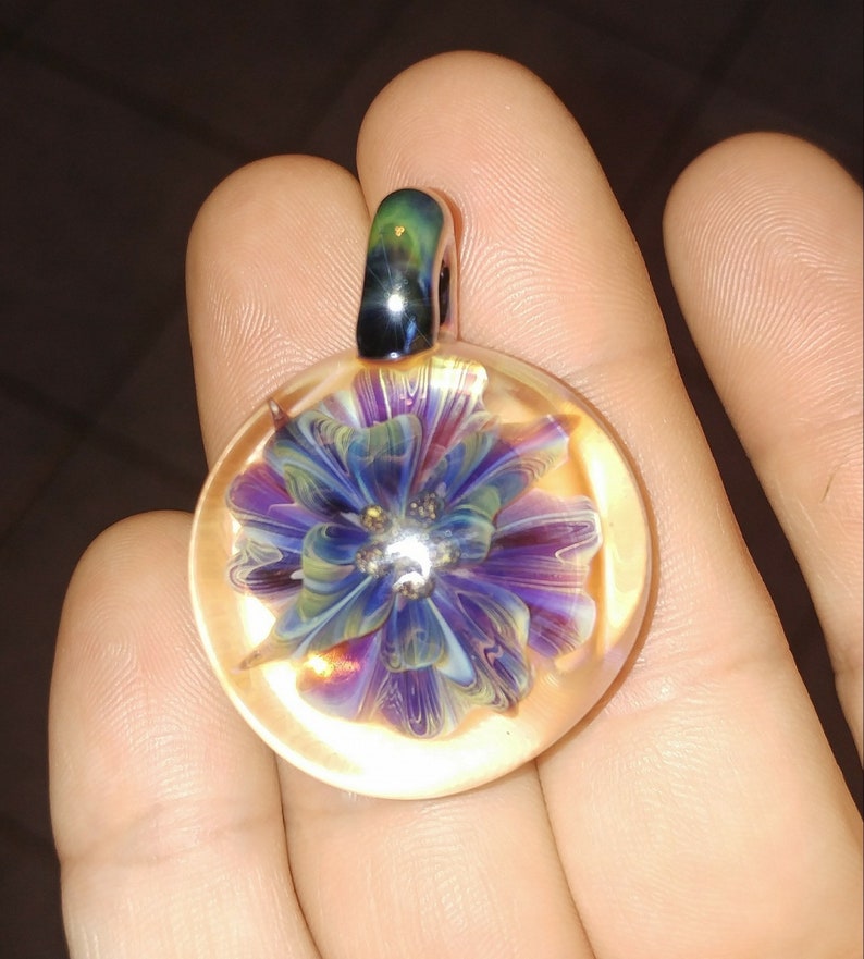 Handblown Glass Flower Pendant / Custom Art / Flower Pendant / Etsy