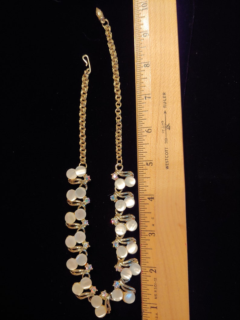 Vintage Mother of Pearl and Rhinestone Gold Choker Necklace