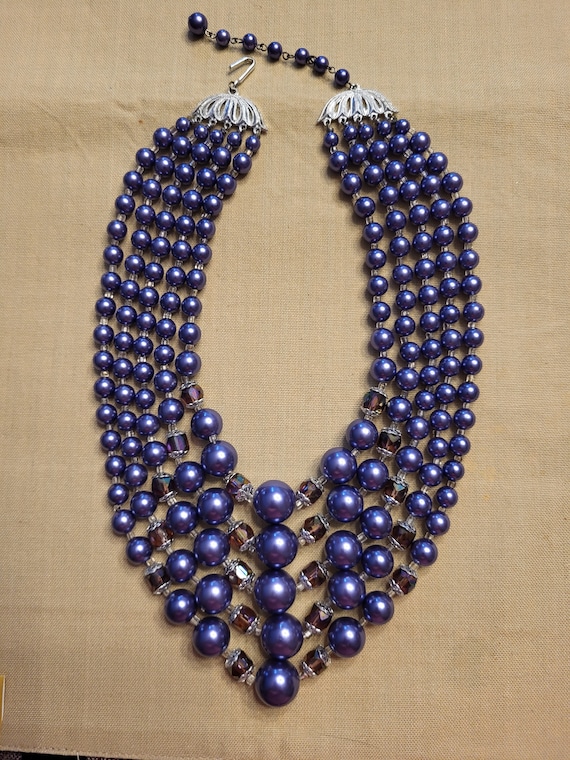 Vintage 5 Strand Pearl and Glass Bead Necklace Gem