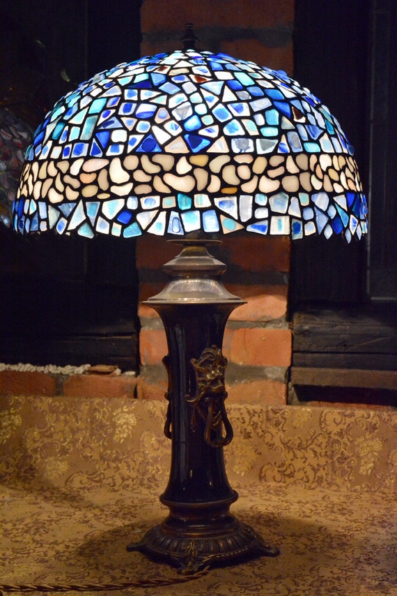 Stained Glass Tiffany Lamp No 11 Decorative Blue Lamp Etsy
