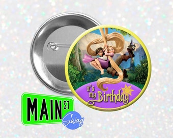 Disney inspirierter verworrener Stil - Geburtstagsknopf - anpassbarer 3-Zoll-Knopf - Rapunzel