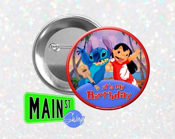 Disney Inspired Lilo And Stitch Style - Birthday Button - Customizable 3 inch Button