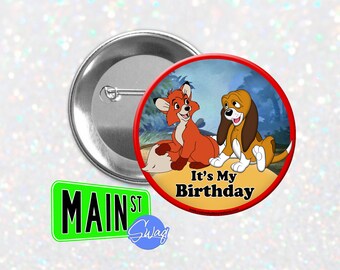 Disney inspiriert The Fox And The Hound Style - Geburtstag Button - Individuell anpassbarer 3-Zoll-Button