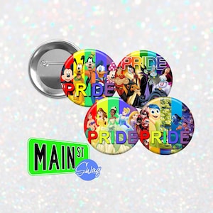 Disney Pixar Inspired PRIDE Buttons, Magnets and Key Chains - Princesses, Fab Five, Villains