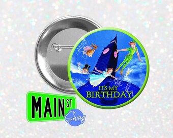 Disney inspiriert Peter Pan Stil - Geburtstag Button - personalisierbar 3-Zoll-Button