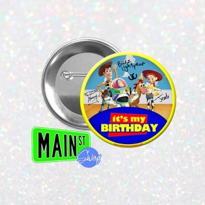 ピクサー風トイストーリースタイル - 誕生日ボタン - カスタマイズ可能な 3 インチボタン