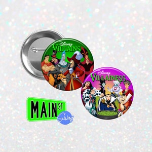 Disney Inspired Villain and Villainess Buttons, Magnets and Key Chains - Maleficent, Evil Queen, Captain Hook, Ursula  and more