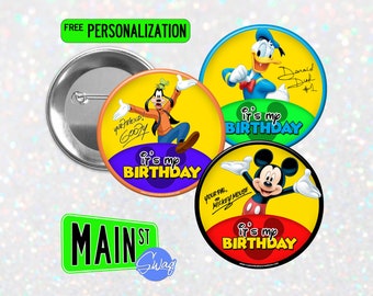 Disney Inspired Character Buttons - Birthday Button - Mickey Mouse, Donald or Goofy - Customizable 3 inch Button
