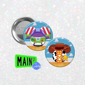 Disney Inspired Mickey Head Toy Story Silhouettes - Buttons, Magnets and Key Chains - Buzz Lightyear, Woody