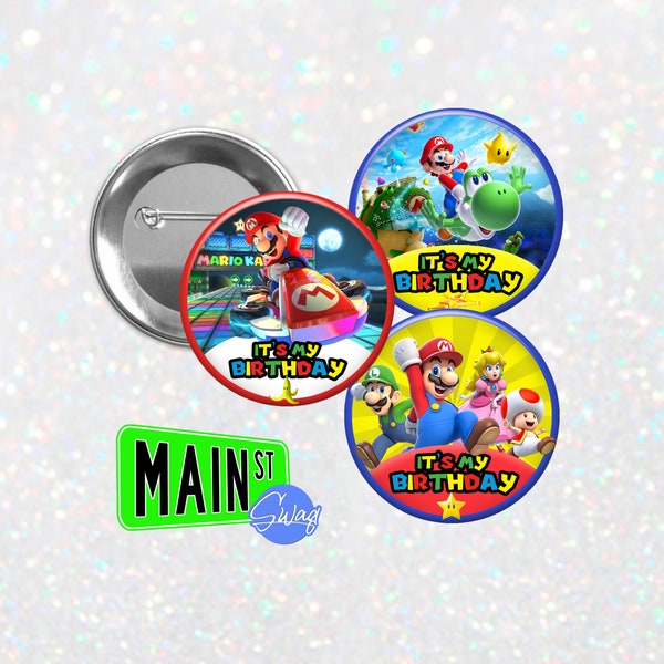 Nintendo Inspired Super Mario Brothers - Birthday Buttons - Customizable 3 inch Button