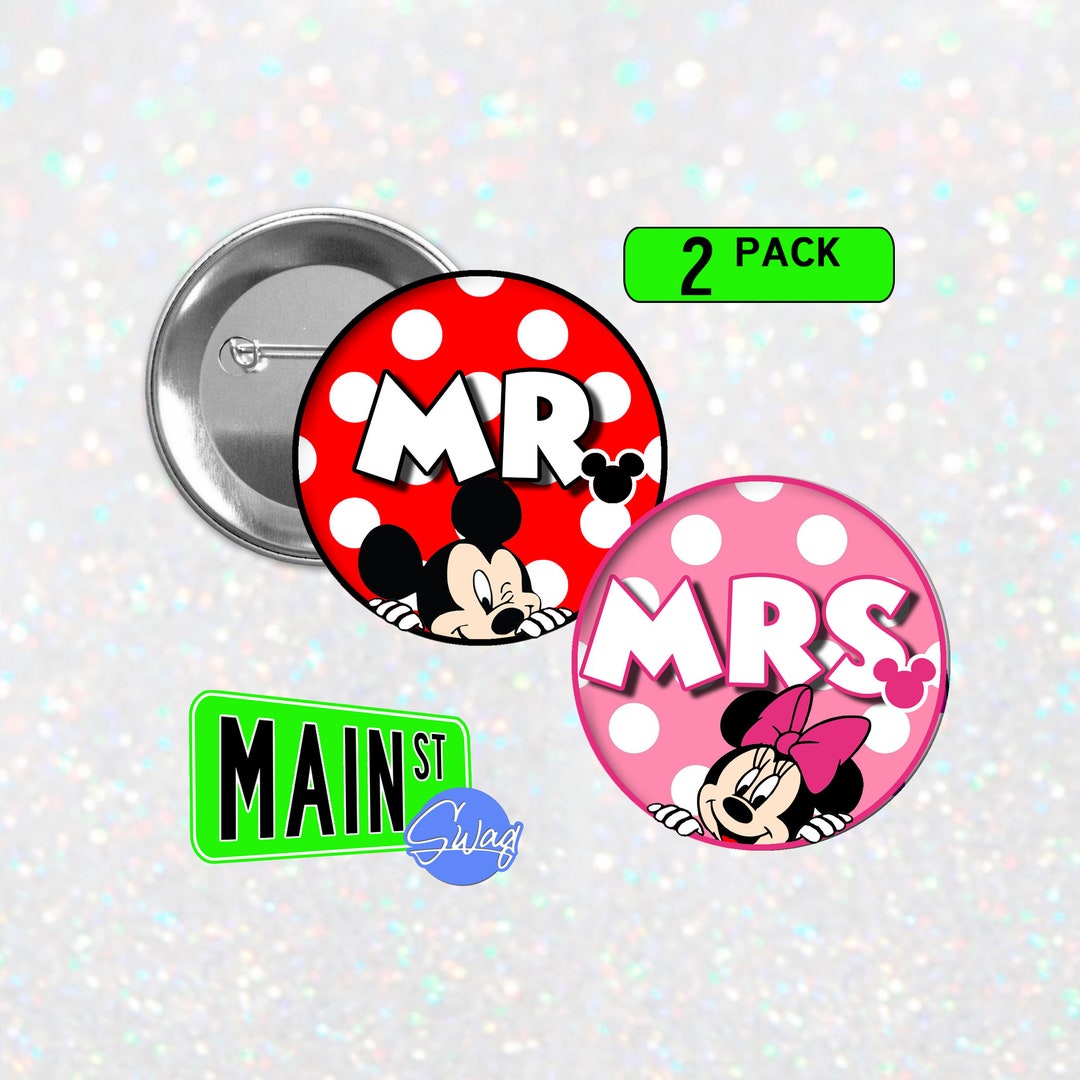 Mr. and Mrs. Disney Inspired Mickey and Minnie Mouse Design Buttons ...
