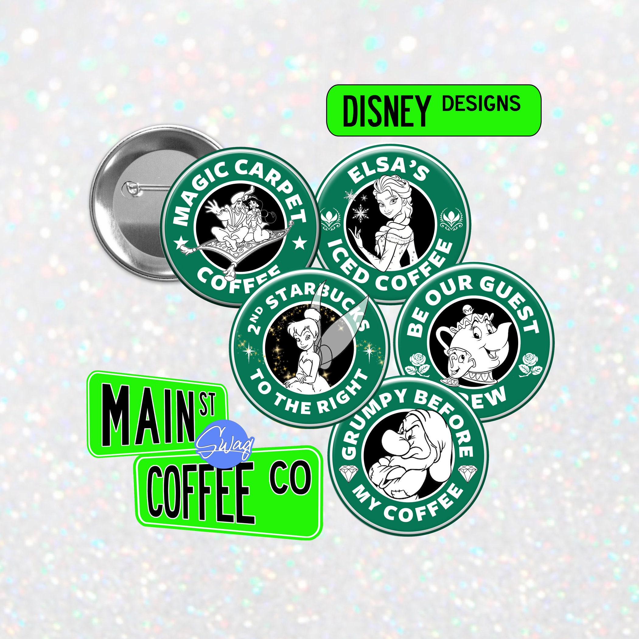 Disney Starbucks Coffee Designs - Buttons, Magnets and Key Chains