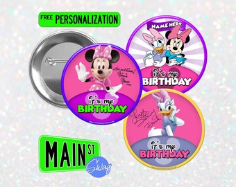 Disney inspirierte Charakter Knöpfe - Geburtstag Knopf - Minnie Maus oder Daisy Duck - Kundengerechter 3-Zoll-Knopf