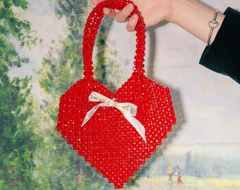 Red Heart Beaded Bag| Wedding Bag | Evening bag | Crystal Bag | perfect gift