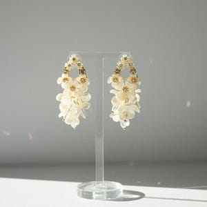 Handmade Ivory Floral Hoop Earrings – Elegant Beaded Flower Earrings | Wedding Jewelry Gift for Her |