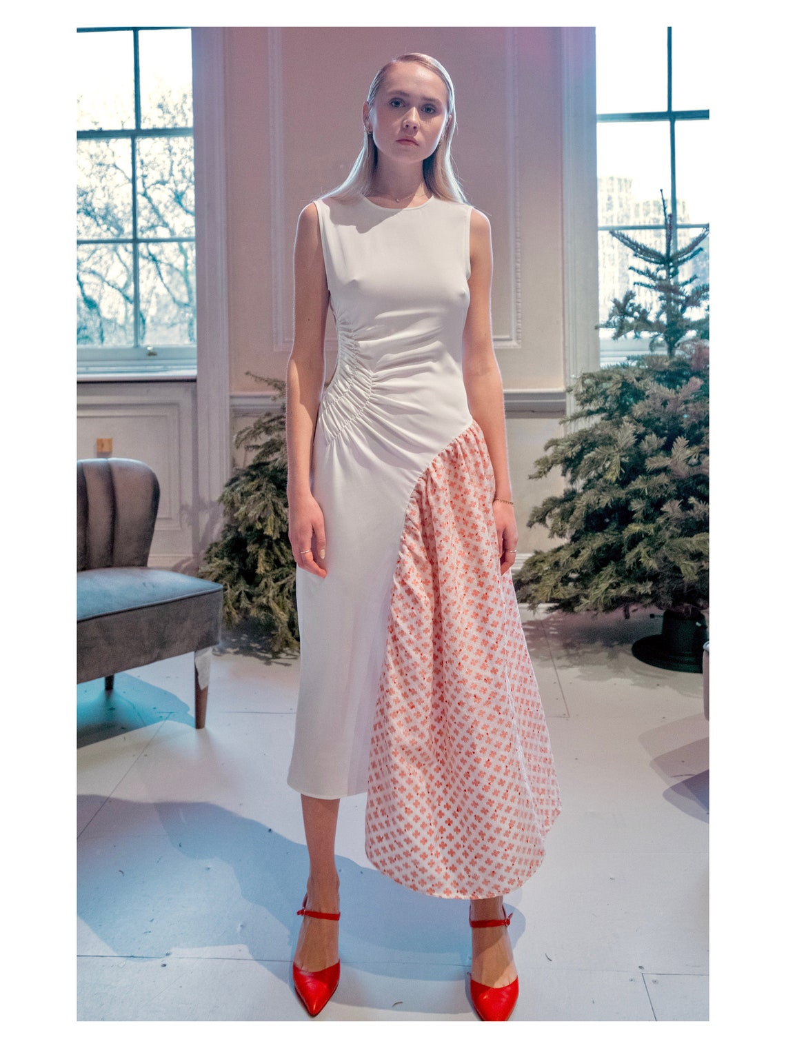 Long embroidered silk dress with cut out at the waist 100 Etsy