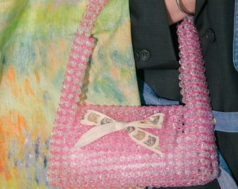 Beaded Baguette Bag | Handcrafted bag | pink bag| barbie bag | wedding bag| evening bag| statement bag | holiday bag| crystal bag