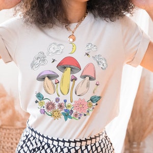Retro Mushroom Lightning Bug and Celestial Top | Short Sleeve Unisex Shirt by Bella + Canvas