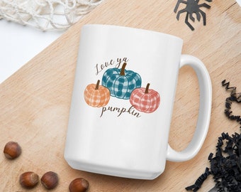 Love Ya Pumpkin Mug | Gingham Pumpkin Ceramic Autumn Gift Mug
