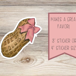 Baby Girl Peanut Sticker | Étiquette cadeau pour bébé Pink Bow | Privilégier l’idée de baby shower, fête de révélation de genre