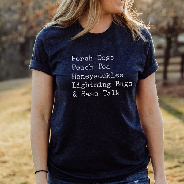 Southern Summer Sunsets Tee | Porch Dogs, Peach Tea, Honeysuckles, Lightning Bugs, and Sass Talk