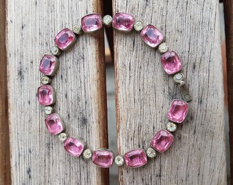 Art Deco Silver Pink Paste Bracelet