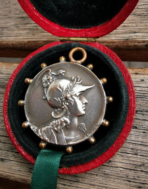 Antique Athena Silver Medal Pendant